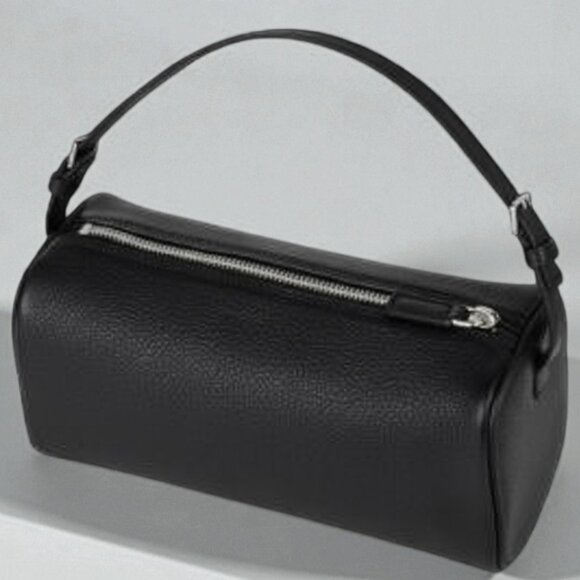 LUXE 4 LESS | 90s Style Black Full-Grain  Leather Barrel Bag — Brand New black - Picture 2 of 6